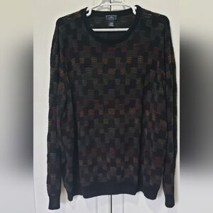 Dockers Men's Black and Brown Patterned Crewneck Sweater